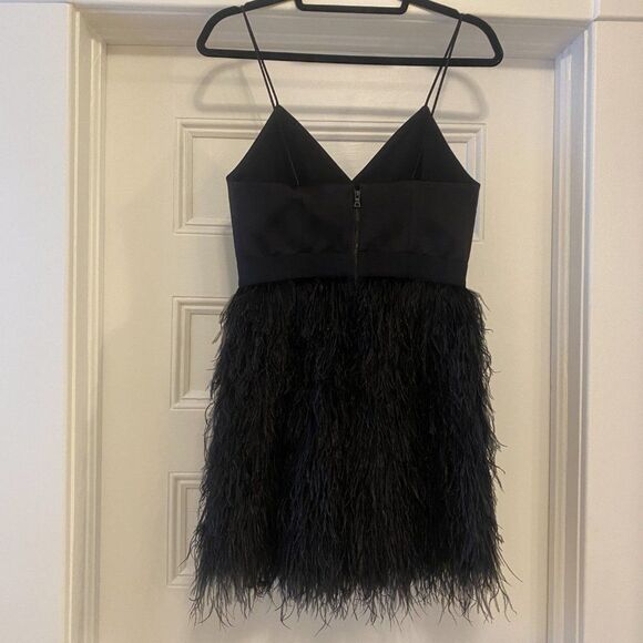Alice + Olivia Black Milany Spaghetti Strap Ostrich Feather Party Dress - Picture 6 of 13